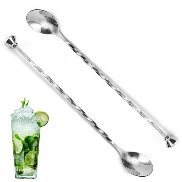 La elección del mixólogo: cucharas de acero inoxidable con mango largo, diseño profesional para mezclar y hacer capas de cócteles fácilmente, perfectas para bares domésticos o comerciales (juego de 2)