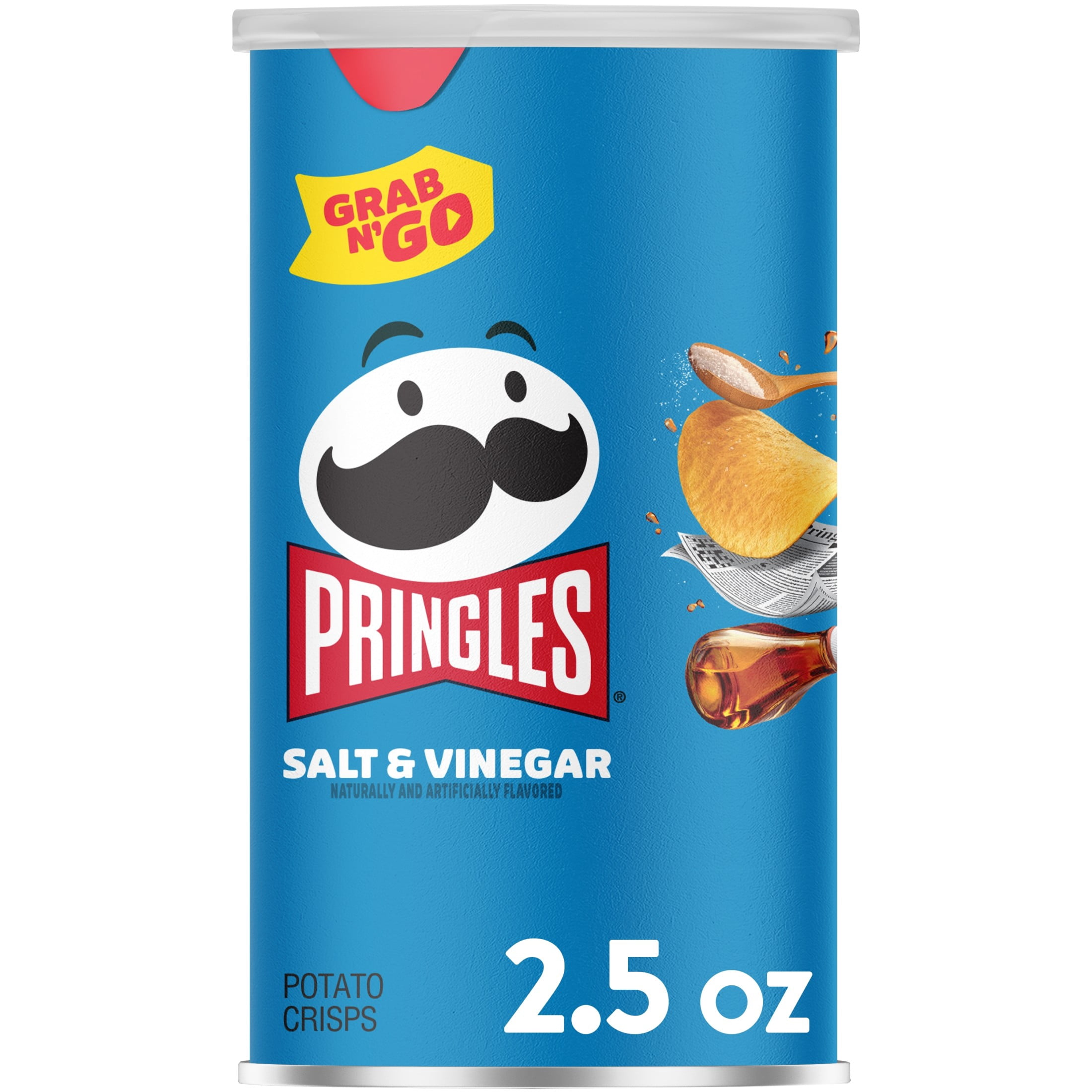 (2 pack) Pringles Potato Crisps Chips, Lunch Snacks, Office and Kids Snacks, Grab and Go Snack Pack, Salt and Vinegar, 2.5oz Can (1 Can)