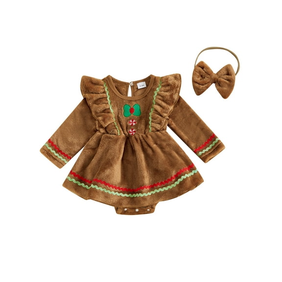 My First Christmas Baby Girl Outfit Gingerbread Romper Ruffle Dress Long Sleeve Jumpsuit0 3 6 12 18  Months Cute Christmas Clothes
