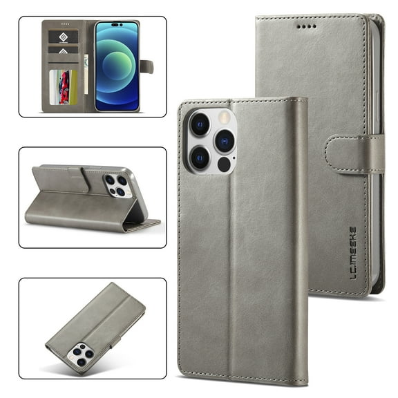 Allytech Slim Wallet Case for iPhone 15 Pro with 3 Card Slots & Cash Pocket, Premium PU Leather Kickstand Magnetic Clasp Soft TPU Inner Shockproof Protective Flip Cover Case - Gray