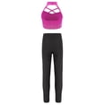 thumbnail image 4 of Hansber Kids Girls Figure Skating Rhinestones Outfit Sparkle Gymnastics Dance Crop Tops with Pants Set Hot Pink 8, 4 of 5