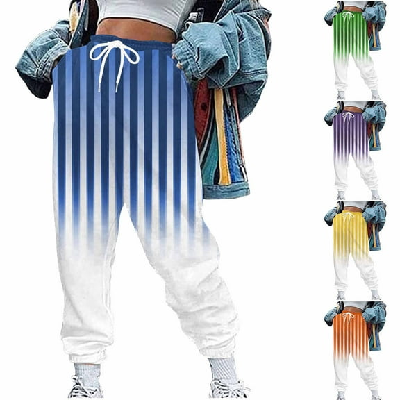 ABPWLY Pants for Women Jogger Pants for Women Casual Sports Stretchy Elastic Waist Drawstring Sweatpants Fashion Striped Print Trousers Womens Dress Pants