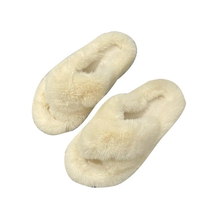 

GENILU Women s Comfort Casual Flat Fluffy Slides Cozy Winter Warm Plush Sandals Home Fashion Slip On House Slipper
