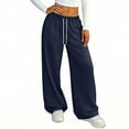 thumbnail image 4 of YIFUNIN Women's Solid Color Elastic Waist Wide Leg Pants, Casual Drawstring Trousers for Lounge Wear, Loose Fit Comfortable Everyday Bottoms,Dark Blue 2XL, 4 of 5