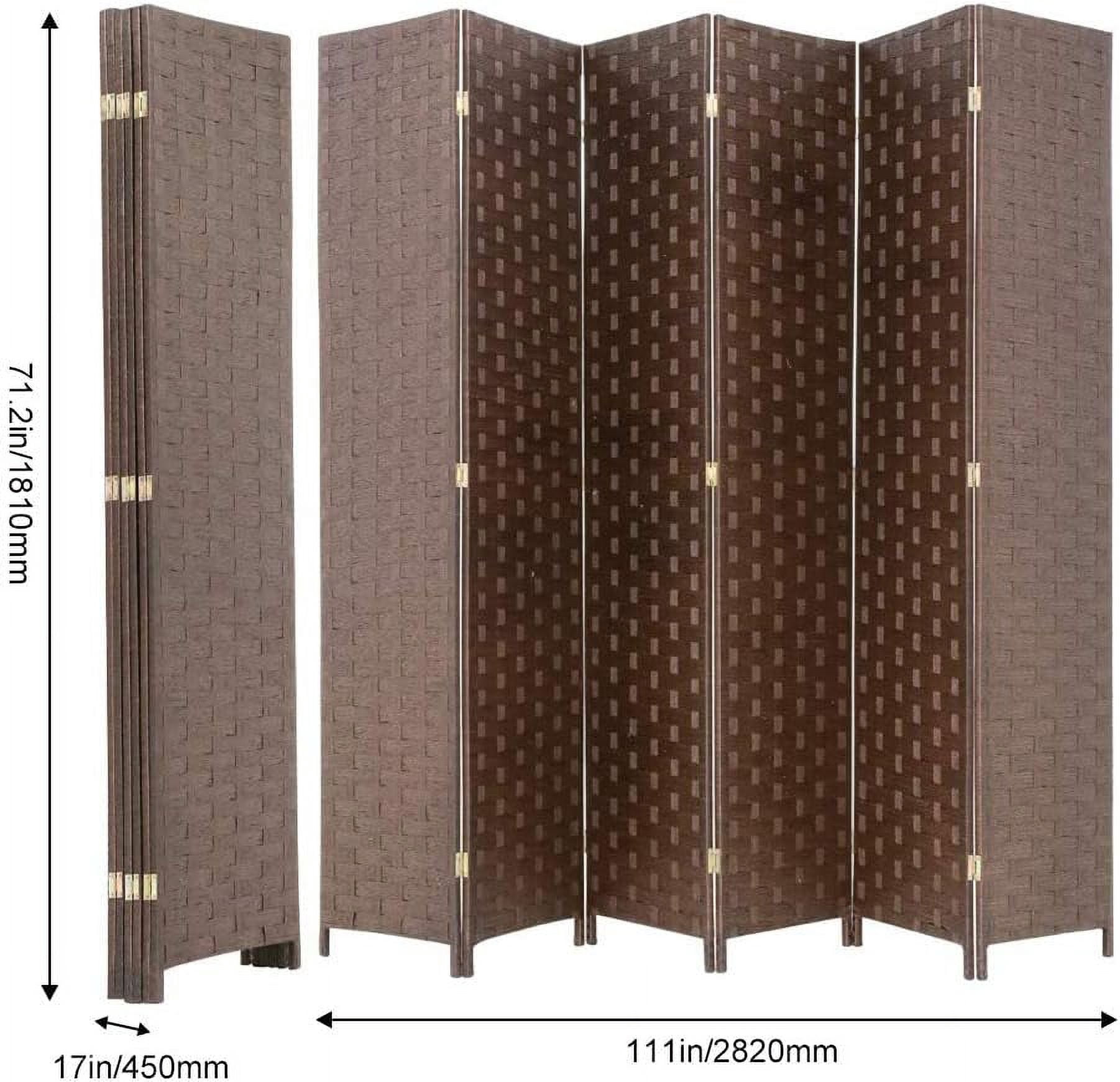 Dkelincs Wood Room Dividers 6 Panels Portable Folding Partition Screen Wood Mesh Woven Design Wall Divider(Brown)
