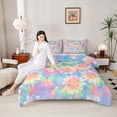 thumbnail image 4 of Manfei Groovy Flowers Full Size Comforter Sets 3-Piece for Teens Adults,Vintage Aesthetics Bedding Comforter Set,Abstract Gradient Lightweight Bedding Sets,Breathable Home Decor,Reversible, 4 of 8