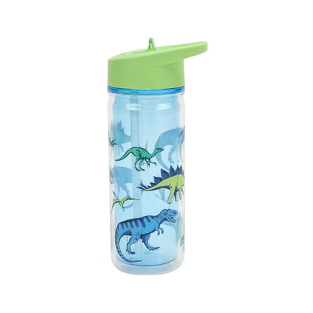 Your Zone 14 oz Dinosaur Double Wall Insulated Plastic Water Bottle with Lid and Straw