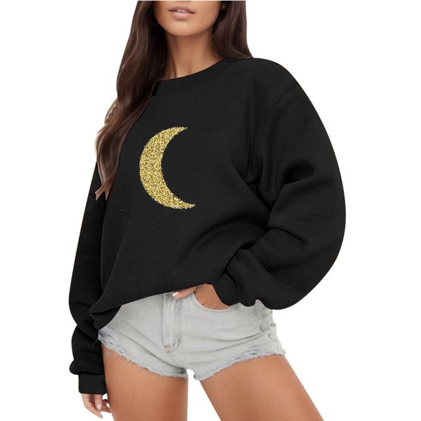 Gibobby Sudadera navideña mujer Sudadera con capucha de manga larga con estampado de oro de imitación para mujer, informal y a la moda, holgada(Negro,CH)