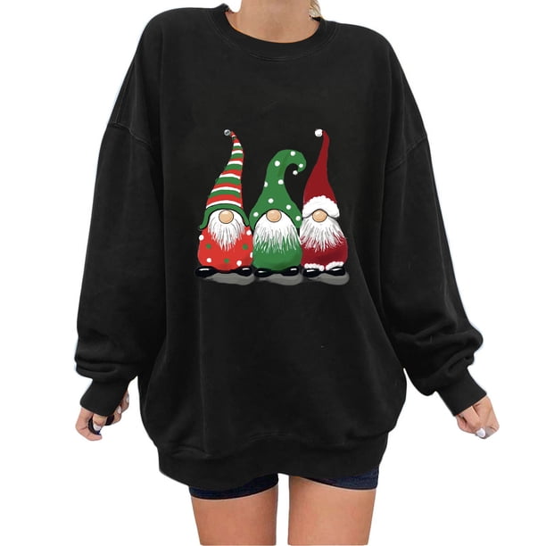 Top de suéter con estampado navideño de manga larga con cuello redondo para mujer primavera otoño Pompotops FGAJ10710
