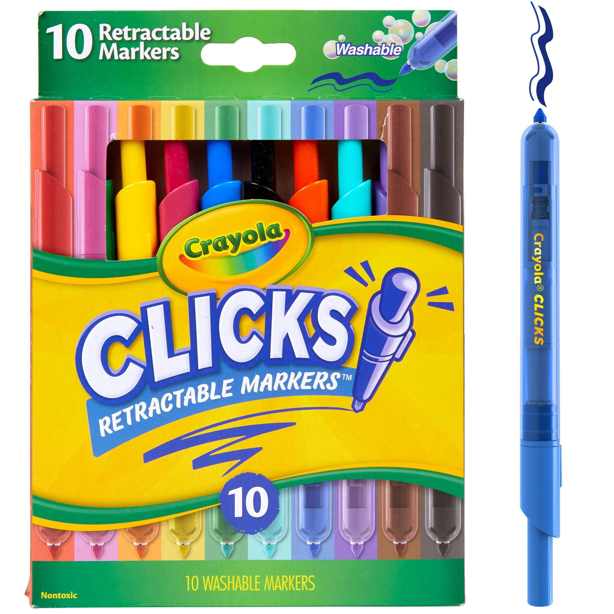 Crayola 10 Count Clickable Art Markers, Assorted Colors, New Back to