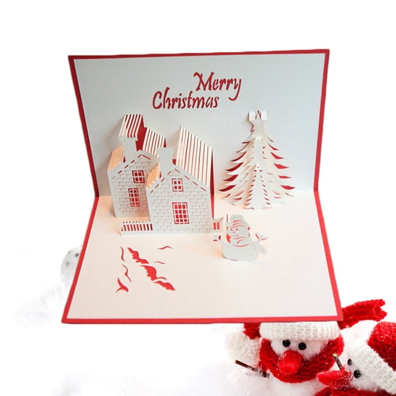 OUNONA Handmade 3D Red Christmas Card for Anniversary Greetings, Invitations, Holiday Wishes and Special Occasions