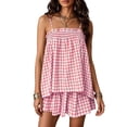 thumbnail image 2 of Bovxnpu 2 Piece Lounge Setfor Women Summer Plaid Cami Top Wide Leg Shorts Pajama Set, 2 of 9