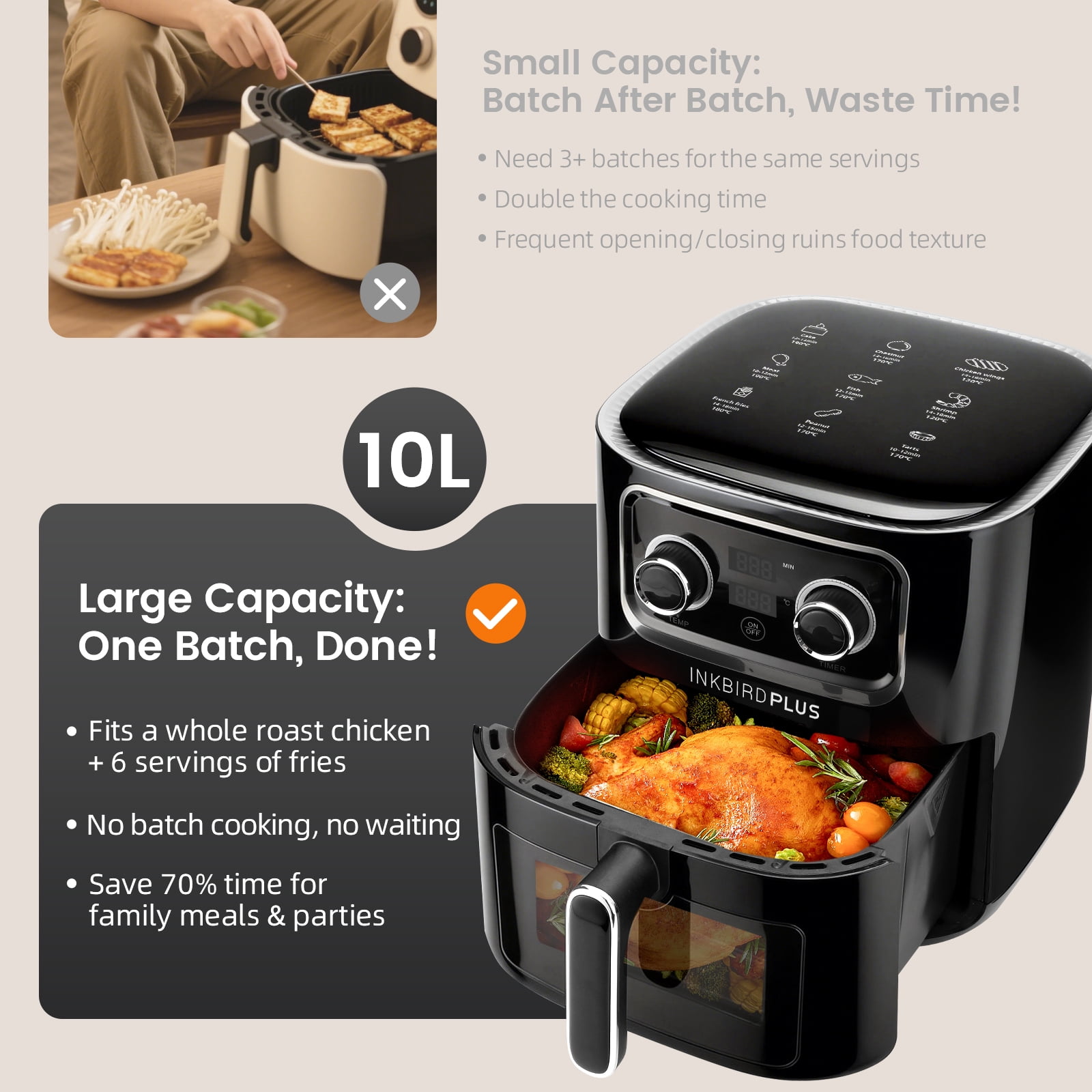 Inkbirdplus 10L Air Fryer - Mechanical Control, Automatic Power-Off