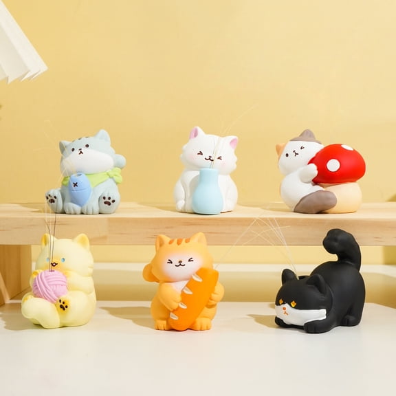 6Pcs Miniature Kawaii Cat Figurines, 1.81Inch Resin Kitty Statues for Shelf Desk Decorations, Birthday Christmas New Year Valentine's Day Gifts for Cat Lovers
