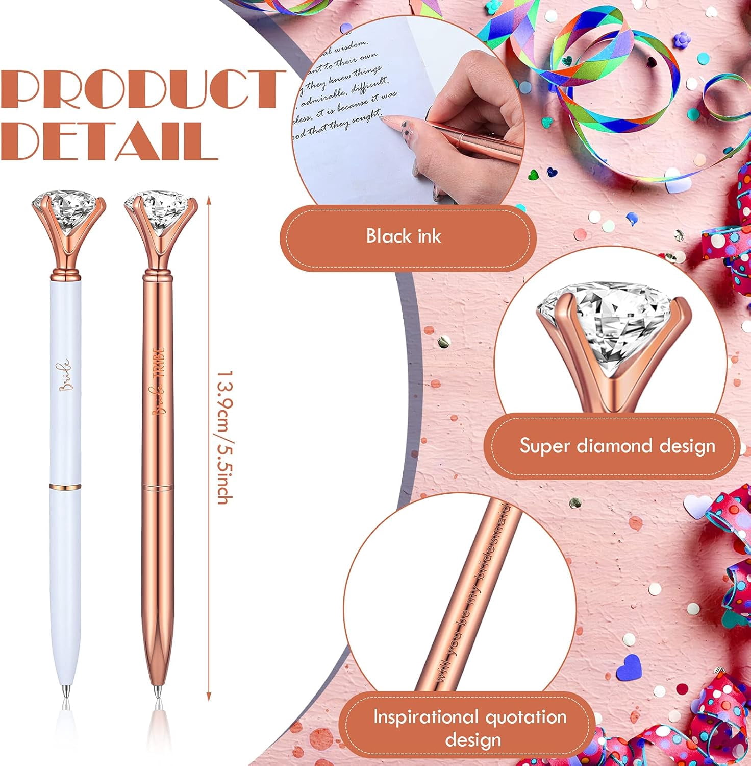Bridesmaid Proposal Gifts Will You Be My Bridesmaid Pen Bridal Shower Bride Crystal Diamond Ballpoint Pens for Wedding Bachelorette Party Supplies