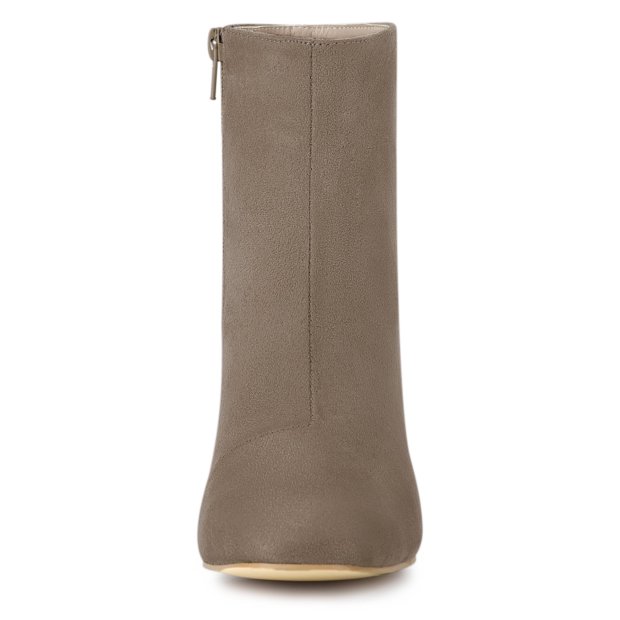 DARING DIVA Solid Side Zip Chunky Heel Ankle Boots Taupe 8