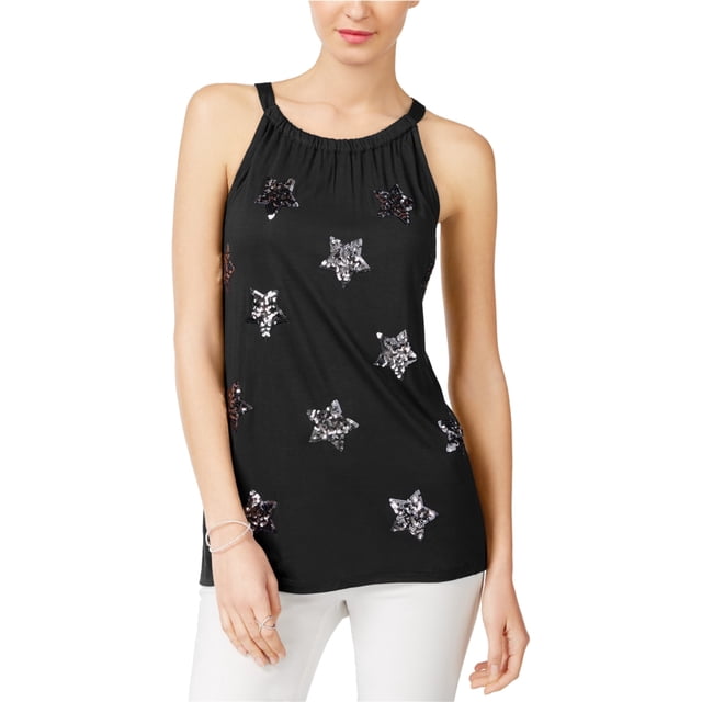 INC Blusa de punto adornada para mujer, negra, mediana I-N-C Tejer