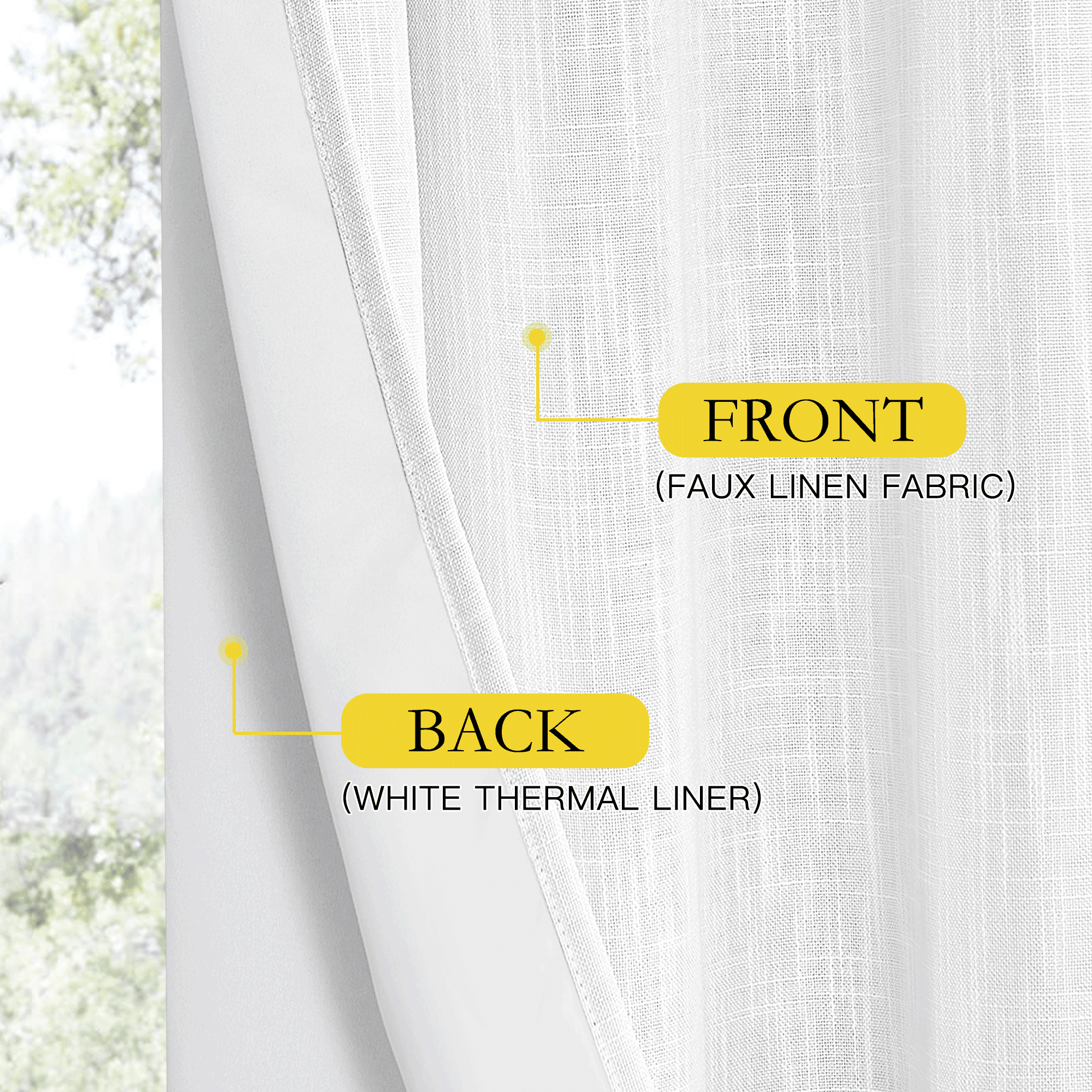 NICETOWN 100% Blackout Linen Curtains for Living Room, Noise Reducing Energy Saving Drapes with Thermal Insulated White Liner Grommet Privacy Window Treatments, White, 52"x63", 2 Panels