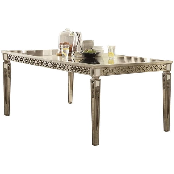 Acme Kacela Glam Mirrored Dining Table in Champagne