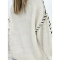 thumbnail image 5 of Females Oversized Sweaters Contrast Stitching Crewneck Sweater Cable Knit Pullover Jumper Pullovers White XL, 5 of 8