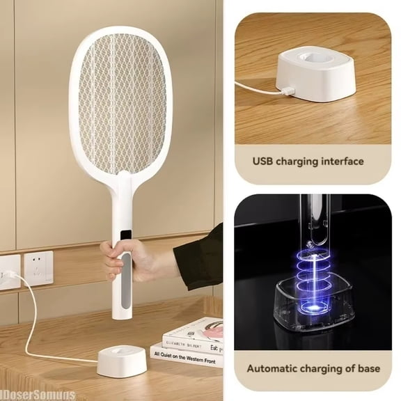 XIAOTREE 4000V Rechargeable Electric Mosquito Racket Detachable Handheld Auto Swat Mode Type-C Rechargeable Electric Fly Swatter