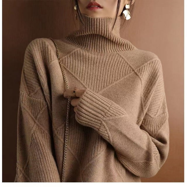 Suéter de cuello alto de cachemira de imitación para mujer, suéter exterior de lana gruesa y suelta, camisa de base interior para primavera e invierno