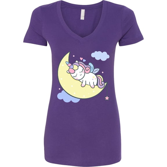Inktastic Unicorn Moon Women's V-Neck T-Shirt