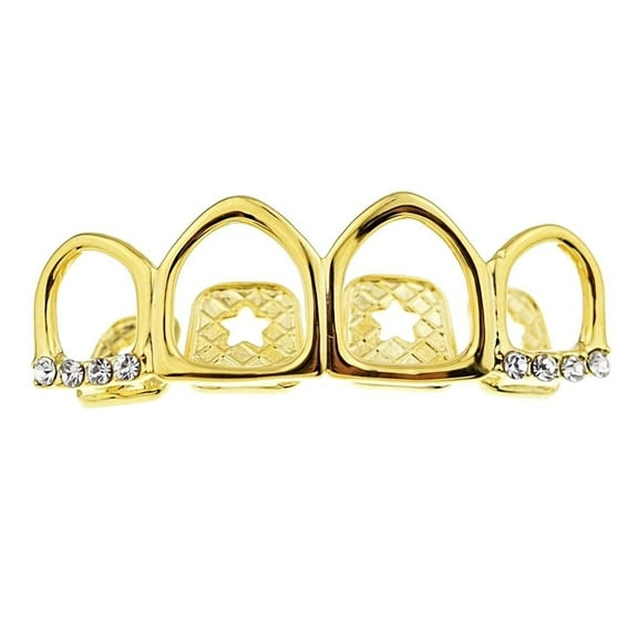 14k Gold Plated Grillz Bling Four Open Face Top 4 Tooth Teeth Hip Hop Grills