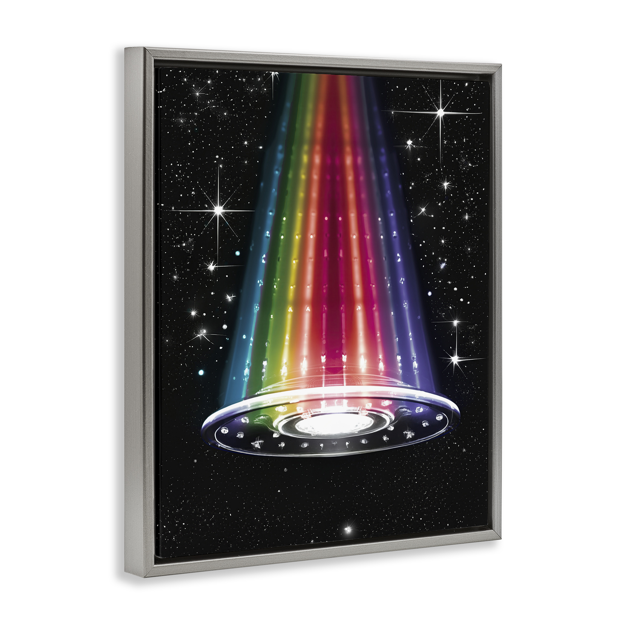 Rainbow Galaxy UFO Gray Framed Floater Canvas Wall Art, design by Sasha