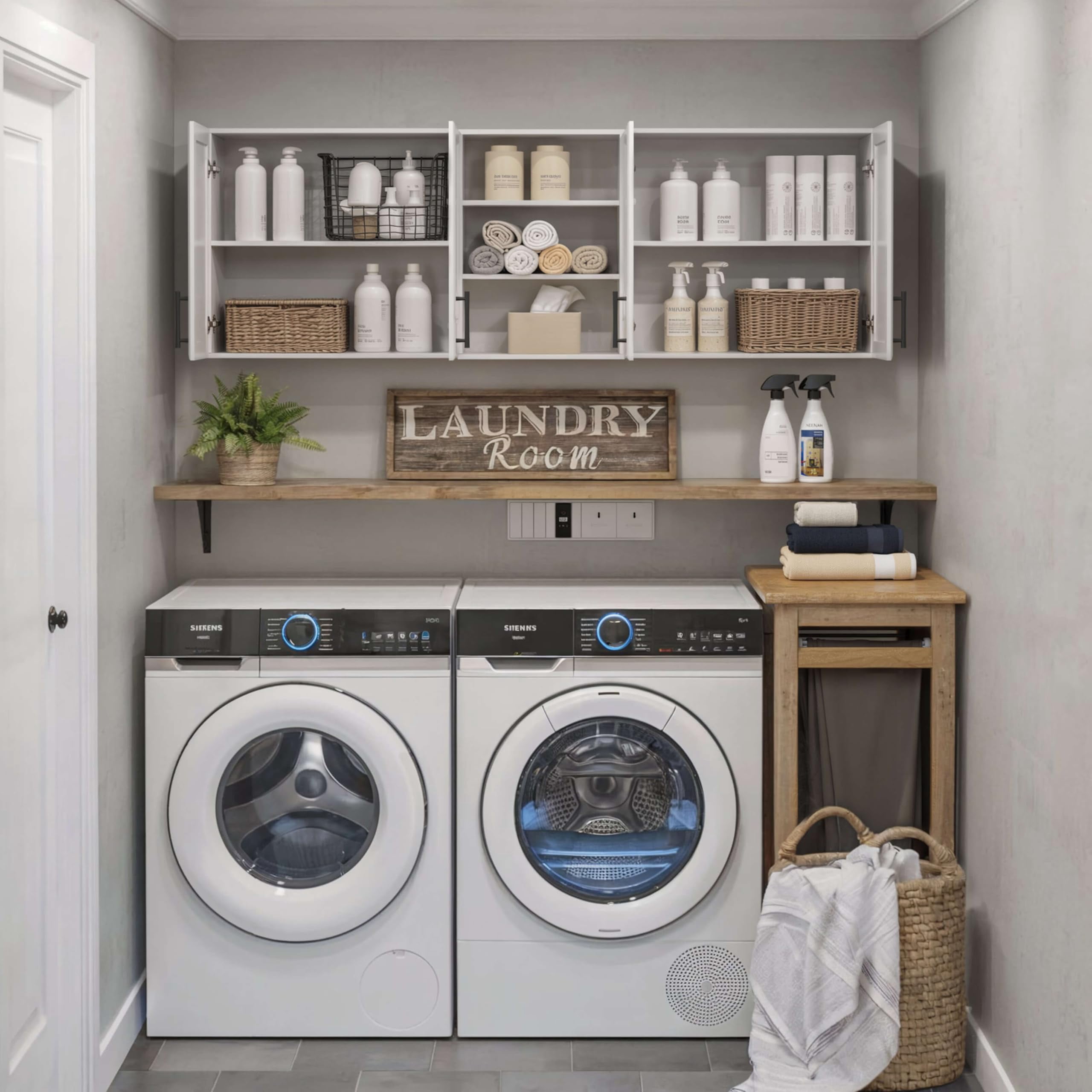 63" W Wall Cabinets for Laundry Room Set of 3, Kitchen Wall Cabinet with Adjustable Shelf, Floating Cabinet, Wall Mounted Cabinet for Laundry Room, Kitchen