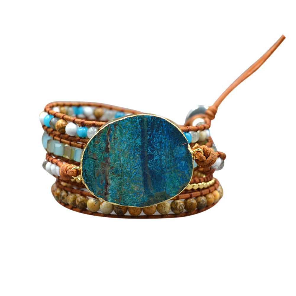 Calming Multi Jasper Stone Bracelet Charm Bohos Wrap Natural Jewelry Gifts