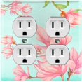 thumbnail image 1 of Metal Light Switch Plate Cover Classy Pink Magnolia Floral Wallpaper Teal FLW105, 1 of 13