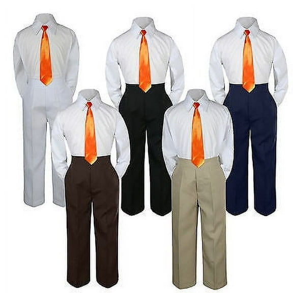 3pc Boy Suit Set Orange Necktie Baby Toddler Kid Formal Shirt Pants S-7 Wedding