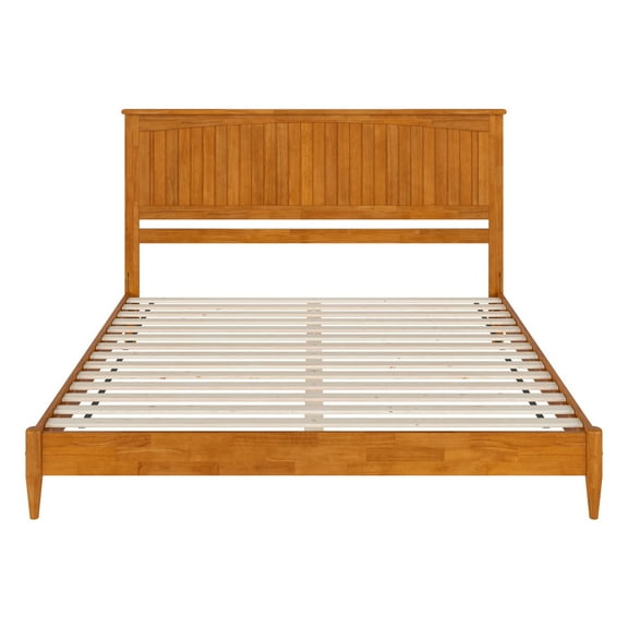 King Size Platform Bed - Solid Wood Low Profile Bed Frame, Modern Design, Light Toffee Finish