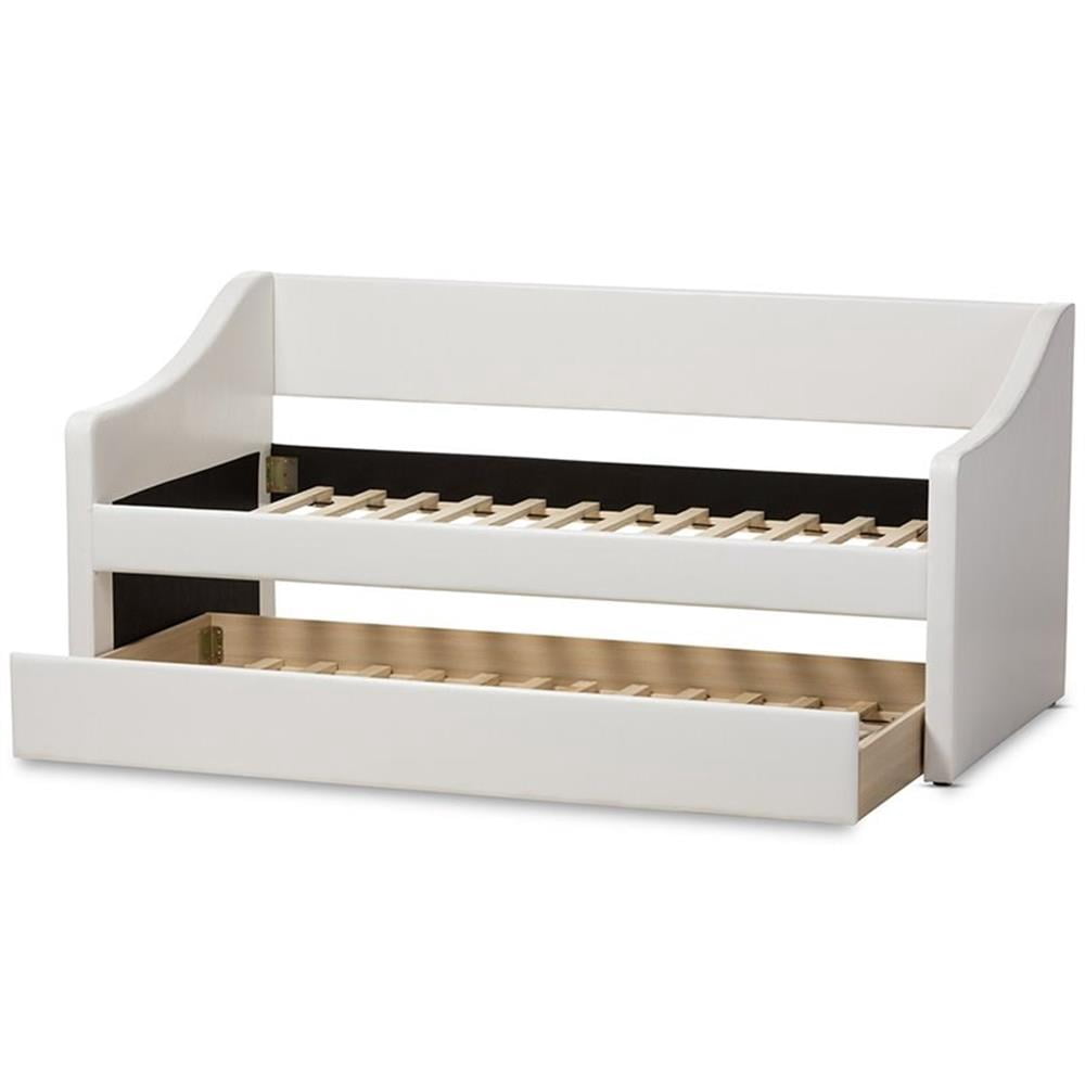Baxton Studio Barnstorm Modern and Contemporary Faux Leather Upholstered Daybed with Guest Trundle Bed, White
