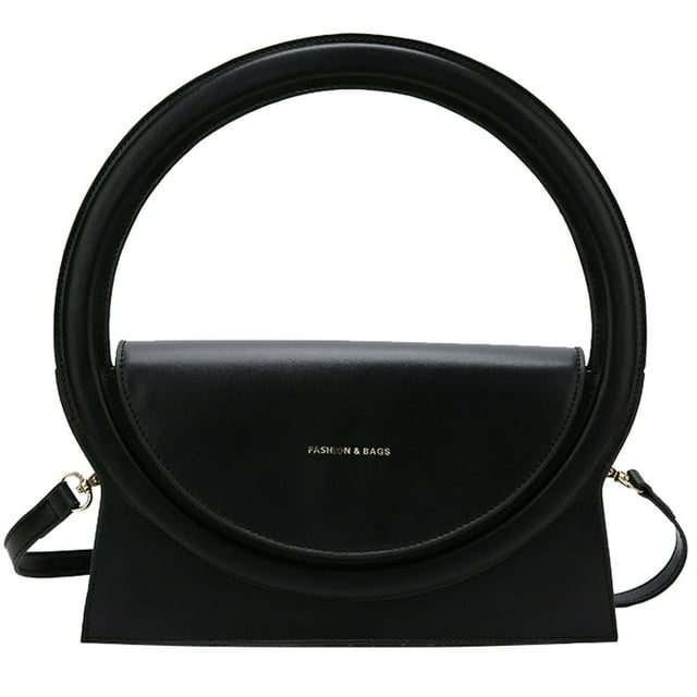 Women Handbags Purses Large Circle Design Leather Shoulder Bag (Black)