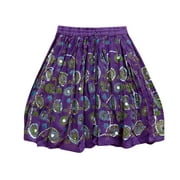 Mogul Women's Mini Skirt Purple Sequin Embroidered Rayon Summer Short Skirts