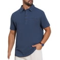 thumbnail image 4 of INSPIRE CHIC Men's Linen Chest Pocket Short Sleeve Casual Hawaiian Beach Polo Shirts L Dark Blue, 4 of 5