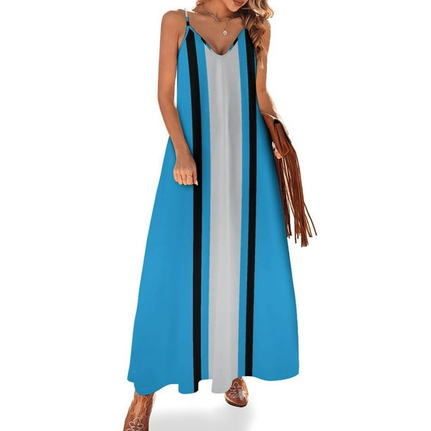 Vestido sin mangas con rayas verticales en azul claro, negro y gris, ropa de mujer, ropa de mujer, novedades de verano 2024