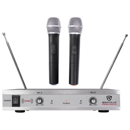Rockville RWM1202VH VHF Wireless Dual HandHeld Microphone System/Metal Receiver