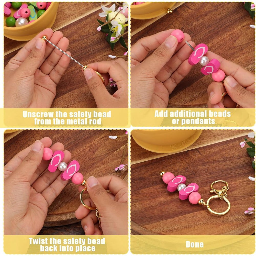 40pcs Beadable Keychain Bars, Metal Beaded Keychain Blank Keychains Key Chain Charms Making Accessories for Craft DIY