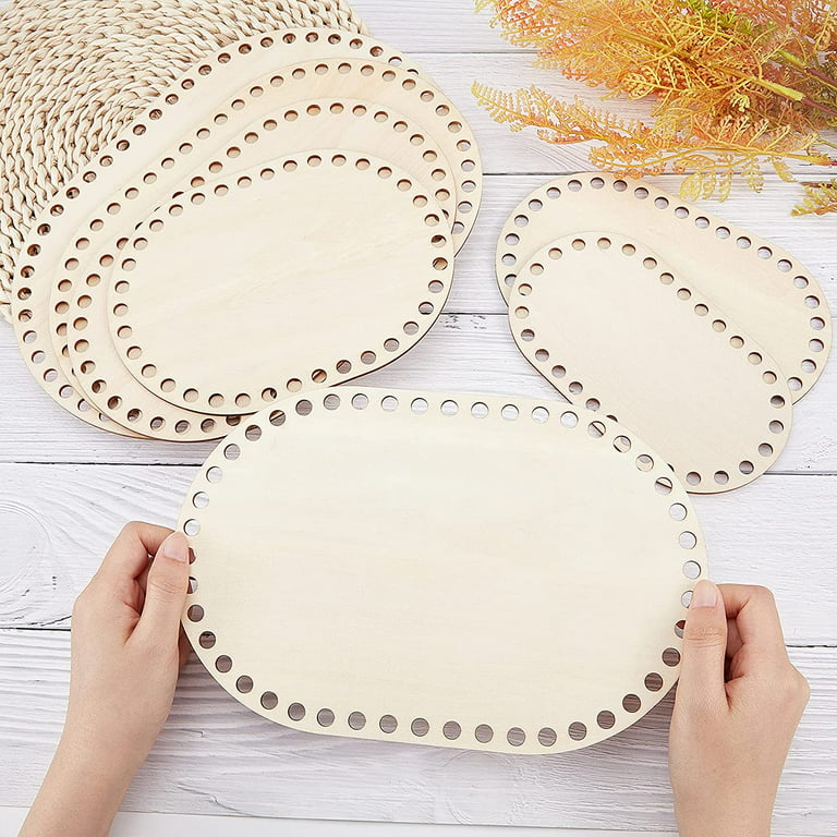 Set of 3 Wooden Bottoms for Knitting Basket, Wood Base Laser Cut with Hole,  Wooden Baskets Circle for Crochet DIY T Shirt Yarn Basket (Round, Mix