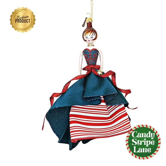 Santa Land 7.00In Nicolette In Candy Cane Striped Ball Gown, Glass, Dames Of Candy Striped Lane Shopper Italian Italy 23D1040
