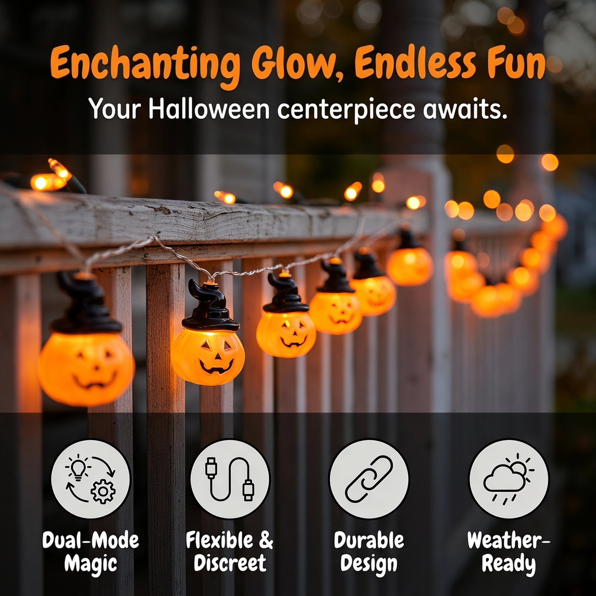 Unique Bargains Jack-O'-Lantern Fairy Twinkle Lights 9.8 ft Black Hat Battery Operated