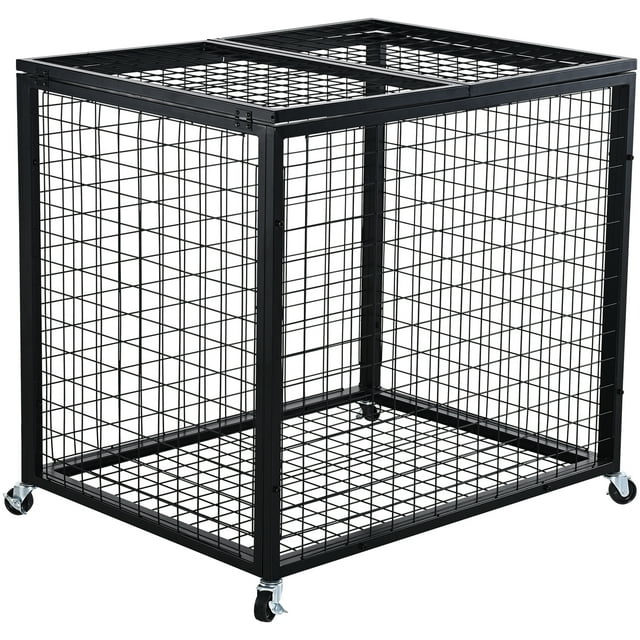 KFFKFF Porte-Balles de Sport Mobile, Enceinte de Basketball Sécurisée avec Doubles Couvercles, Solution de Rangement pour Équipement de Sport Intérieur et Extérieur, Support d'Organisation en Métal