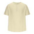 thumbnail image 4 of Mens Shirts Plus Size under $5 Short Sleeved Round Neck Button Solid Color Hem Slit Top Beige XXL, 4 of 6
