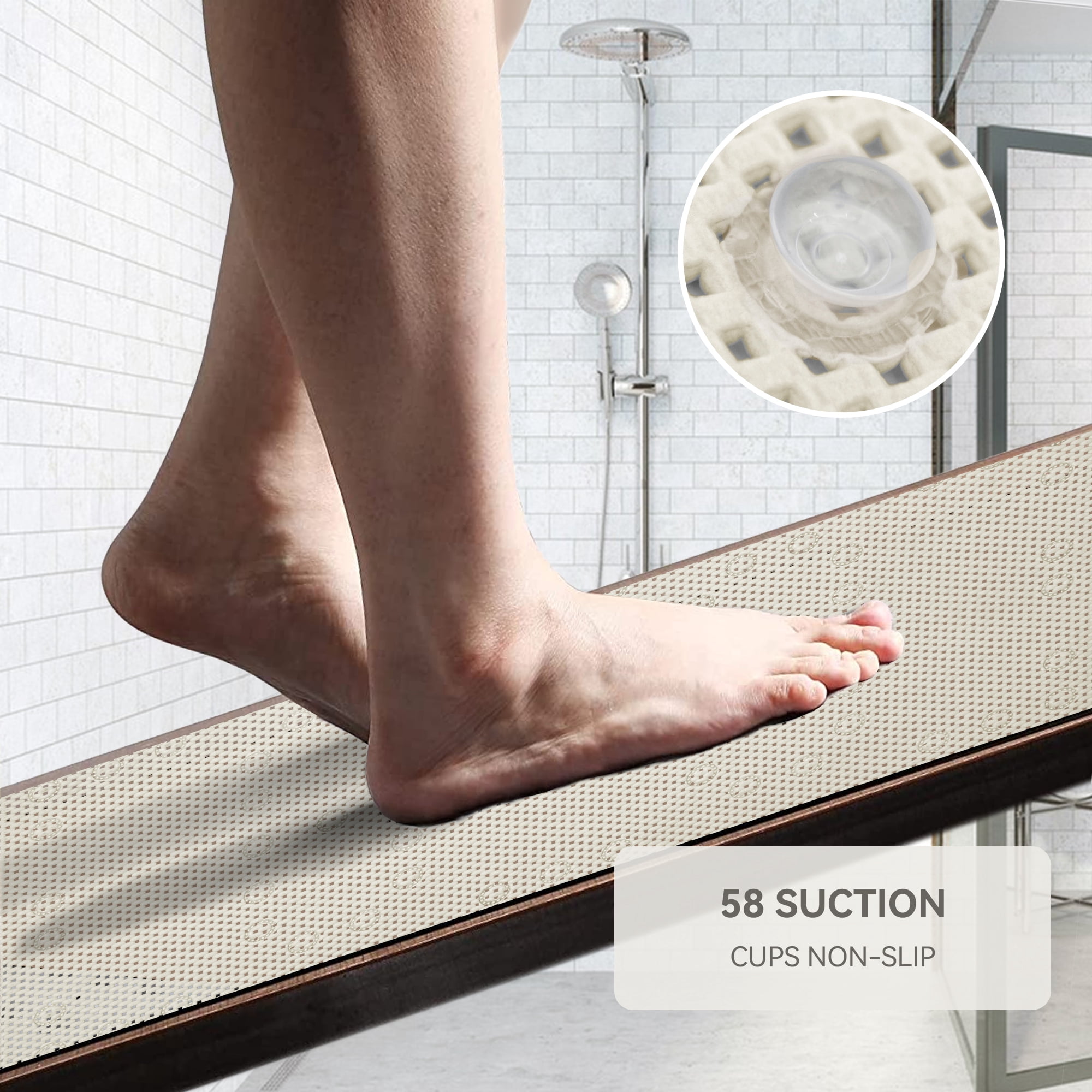 Ray Star Bathtub Mat Non-Slip Shower Mats for Tub, 36×17 inch, Brown Bath Mat for Tub with Suction Cups and Drain Holes, Washable, Soft on feet, Easy Clean