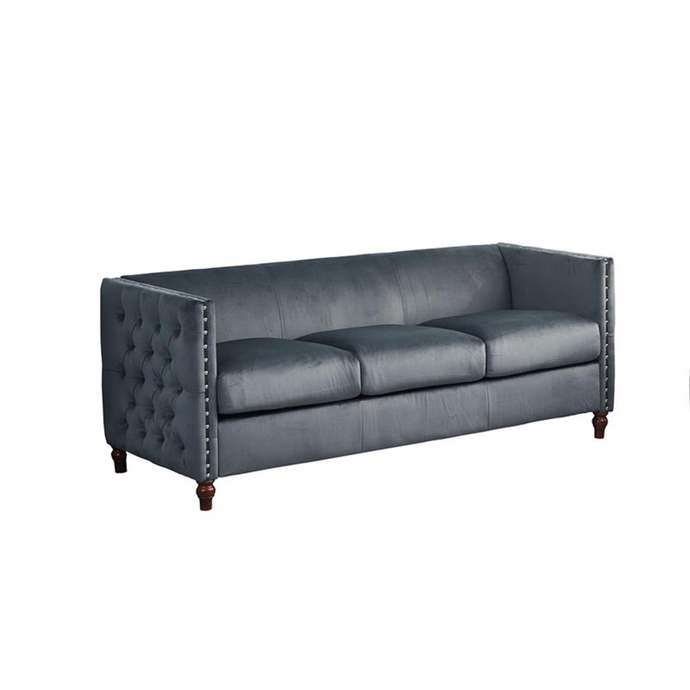 Home Square 3-Piece Set with Velvet Livingroom Sofa and 2 Chairs in Gray