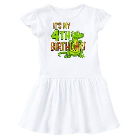 

Inktastic It s My 4th Birthday with Cute Green Alligator Gift Toddler Girl Dress