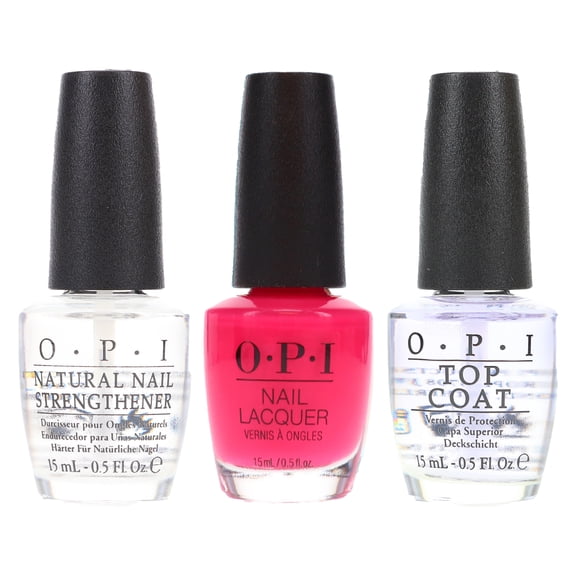 OPI Strawberry Margarita 0.5 oz, Top Coat 0.5 oz & Natural Nail Strengthener 0.5 oz Combo Pack